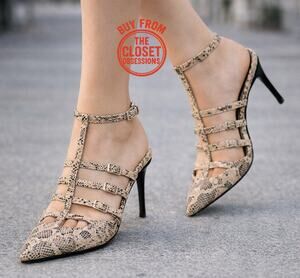Zara NWT Snake Print Cage Ankle Strap Heels 6.5